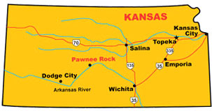 Map of Kansas locating Pawnee Rock.