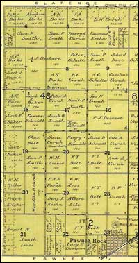 Andrew Deckert farm on Pawnee Rock Township map of 1916.