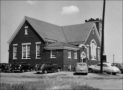 Bergthal Mennonite Church of Pawnee Rock, 1949, photographed by Ervin Schmidt. Photo sent by Barb Schmidt.