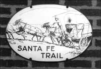 Santa Fe Trail sign on Pawnee Rock High School. Photo by Paul Schmidt, 1952. Copyright Barb Schmidt 1952.