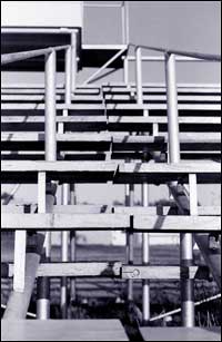 Pawnee Rock school bleachers, 1970s. Photo copyright 2009 by Leon Unruh.