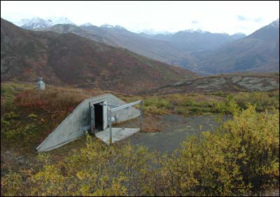 A Nike missile bunker above Ship Creek Valley near Anchorage. Photo copyright 2010 by Leon Unruh.