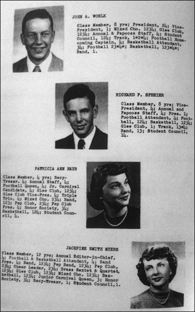 Pawnee Rock High School Class of 1951 students included these four: John Woelk, Richard Spreier, Patricia Hays, and Jacepine Smith Myers.