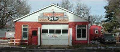 The Pawnee Garage stands along U.S. 56 in Pawnee Rock. Photo copyright 2009 by Leon Unruh.