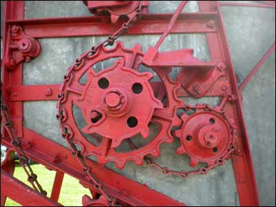 A 1942 McCormick harvester was a hands-on machine. Photo copyright 2009 by Leon Unruh.