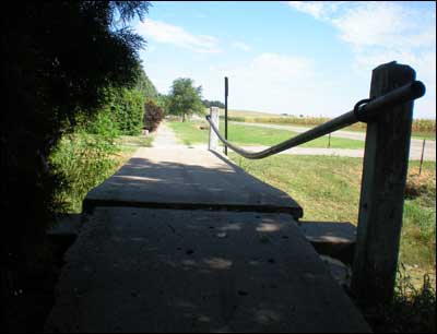 Bridge over the big ditch on the north side of Pawnee Rock. Photo copyright 2010 by Leon Unruh.