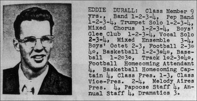 Eddie Durall, yearbook entry in 1954.