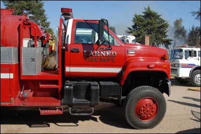 Larned's fire department sent a truck. Photo copyright 2010 by Jim Dye.