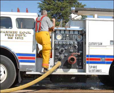 Pawnee Rock's truck kept the hoses full. Photo copyright 2010 by Jim Dye.