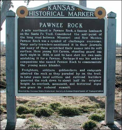 Kansas state historical marker at Pawnee Rock. Photo copyright 2006 by Leon Unruh.