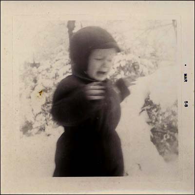 Leon Unruh in the snow in Pawnee Rock, Kansas, in 1958.