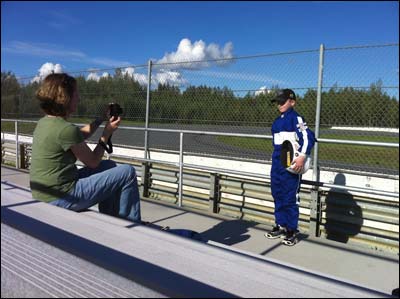 Margaret photographs Nik on the occasion of his first time on the track. Photo copyright 2010 by Leon Unruh.