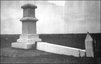 The Pawnee Rock monument was wrecked by a storm in 1938.