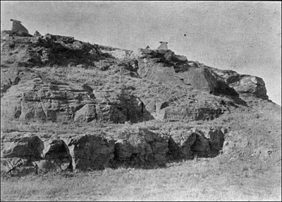 Pawnee Rock in about 1919. This photo appears in the Larned Tiller and Toiler 1919 Wheat Edition and was scanned and sent to us by Larry Mix of St. John.