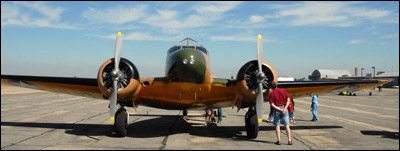 The Beech C-45 Expeditor, a model built in 1943, was taking folks for a ride this past weekend at the Great Bend airport. Photo copyright 2010 by Jim Dye.