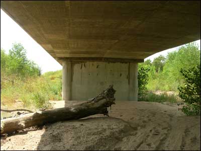 Under the concrete Pawnee Rock Bridge, 2006. Photo copyright 2006 by Leon Unruh.