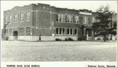 Pawnee Rock High School, the one used until the mid-1950s. Ed Durall sent this image of a yearbook photo.