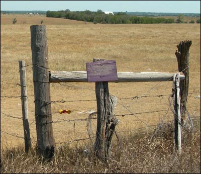 Purple sign northwest of Pawnee Rock. Photo copyright 2010 by Leon Unruh.