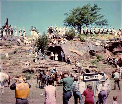 Pawnee Rock plaque honored William Becknell's 150th anniversary on the Santa Fe Trail, 1971 in Pawnee Rock State Park. Photo copyright 2006 by Leon Unruh.