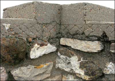 A decorative pattern was scratched into the setting concrete on the pavilion atop Pawnee Rock. Photo copyright 2010 by Leon Unruh.