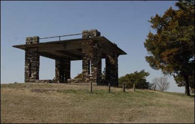 March view of the Pawnee Rock pavilion from the northeast. Photo copyright 2011 by Jim Dye.