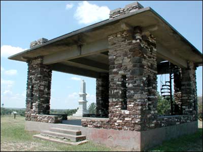 Pawnee Rock State Park has a sandstone pavilion with a spiral staircase leading up to the observation deck. Photo copyright 2005 by Leon Unruh.