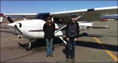 Heather and Sam before Sam's flight. Photo copyright 2011 by Leon Unruh.