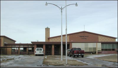 Pawnee Rock school building in 2005. Photo copyright 2005 by Leon Unruh.