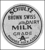 Schultz Brown Swiss Dairy bottle cap. Sent by Larry Smith.