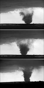 Tornado rising west of Pawnee Rock in 1974. Photo copyright 1974 by Leon Unruh.