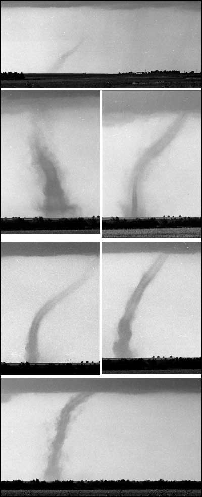 A twister goes through its life cycle north of Pawnee Rock on August 30, 1974. Photos copyright 1974 by Leon Unruh.